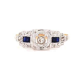 Art Deco 18k Diamond Sapphire RingÂ 