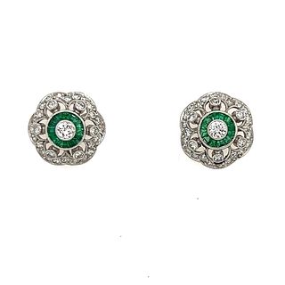 Platinum Emerald Diamond Earring
