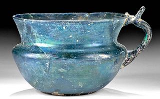Roman Glass Handled Vessel  - Gorgeous Teal Blue