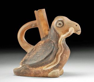 Moche Pottery Stirrup Vessel - Eagle w/ Snake