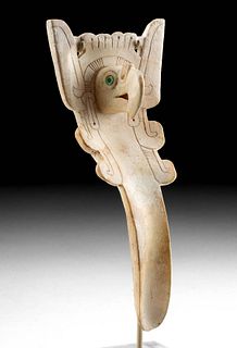 Rare Aztec Shell Labret Ornament w/ Carved Eagle Head