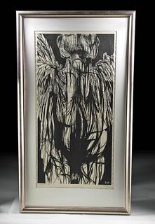 Signed Leonard Baskin Woodcut - "Angel of Death" (1959)