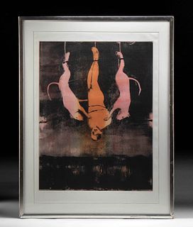 Signed Fritz Scholder Monotype - "Martyr with Two Dogs"