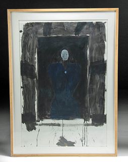 Signed Fritz Scholder Painting - "Bolo Blue Tie"