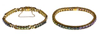 18k Yellow Gold and Semi-Precious Gemstone Bracelets