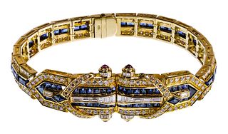 18k Yellow Gold, Sapphire and Diamond Bracelet