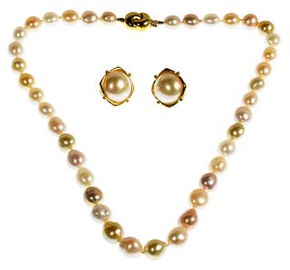 18k Yellow Gold and Multi-Color Pearl Jewelry