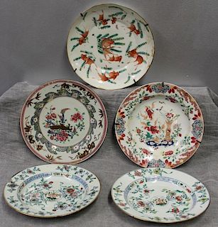 5 Antique Chinese Enamel Decorated Porcelain Bowls