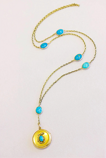 Victorian Dragon Locket & Chain with Persian Turquoise, 14k