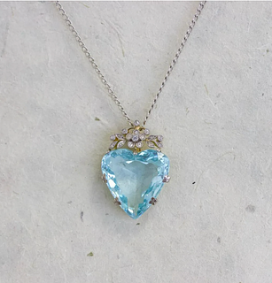 Edwardian Aquamarine & Diamond Heartshape Pendant, Platinum & 18k