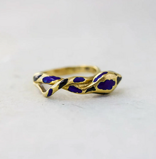 Vintage Blue Enamel Snake Ring, 18k