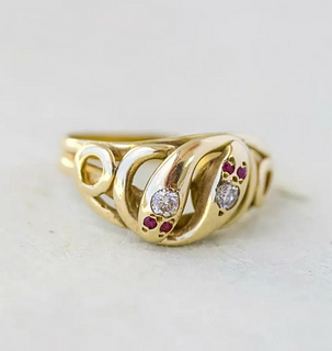 Vintage Double Snake Ring with Diamonds, 14k