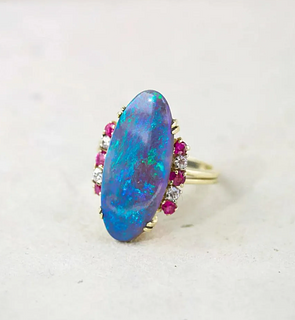 Vintage Black Opal, Ruby & Diamond Ring, 14k