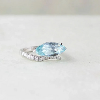 Vintage Aquamarine & Diamond East-West Ring, 14k