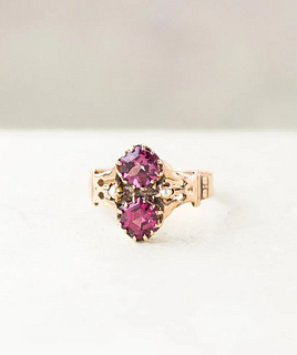 Victorian Pink Tourmaline Toi-et-Moi Ring with Pearls, 14k
