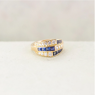 Retro Sapphire & Diamond Geometric Ring, 18k