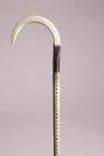 Silver Mounted Boar's Tusk Handled Cane, 19th Century