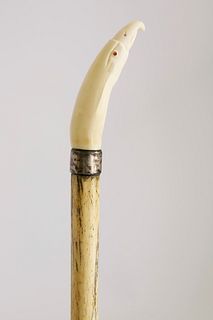 Whaleman Carved Eagle Head Walking Stick, circa 1860