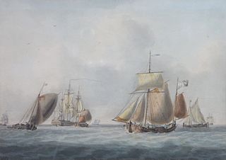 William Anderson Watercolor and Ink on Paper "Shipping off the Dutch Coast"