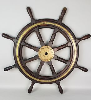 Antique John Hastie Eight-Spoke Captain's Ship Wheel, Greenock, Scotland, 19th Century