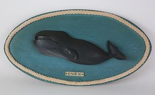 Vintage 1940s Carved and Painted Bowhead Whale Plaque