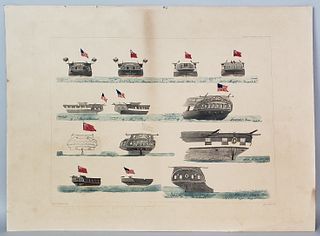 1908 Henry A. Martin Limited Edition Artist Proof Ship Sterns Colored Print