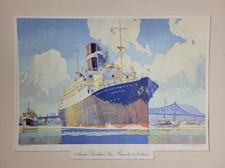 Original 1935 Art Deco Anchor Donaldson Cruise Line Canada To Scotland Advertising Poster