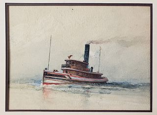 Fine Antique Watercolor on Paper of the Harbor Tugboat, "Rescue"