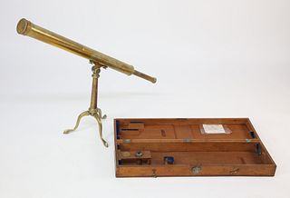McGregor Boxed Brass Telescope on Tripod Stand in Fitted Box, 19th Century