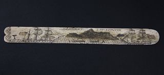 Scrimshaw and Polychromed Whalebone Busk "Harvest - J.W. Minor", circa 1825-1862