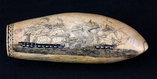 Large Scrimshaw Antique Sperm Whale Tooth, 1st Quarter of the 19th Century