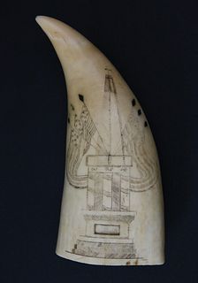Antique Scrimshaw Sperm Whale Tooth, 19th Century