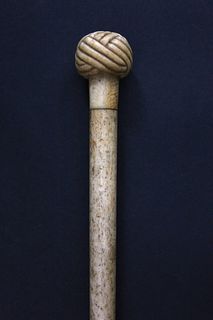 Whaleman Carved Antique Whalebone "Turk's Knot" Walking Stick, 19th Century