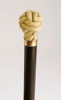 Whaleman Carved Turk's Knot Walking Stick, circa 1850