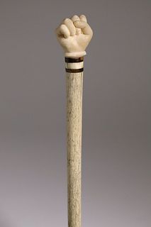 Antique Whale Ivory Clenched Fist Handled Walking Stick, circa 1850