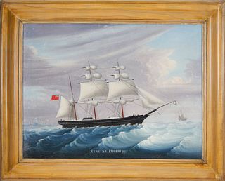 Chinese Export Oil on Canvas "Portrait of the Xiphias on the Open Seas, Master John Morris" (1857-1862)