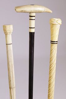 Group of 3 Whaleman Made Walking Sticks, 19th Century