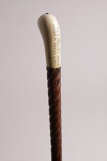 Captain Frank W. Wells Scrimshaw Inscribed Walking Stick, 19th Century