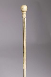 Antique Whale Ivory Turned Ball Grip Walking Stick, 19th Century