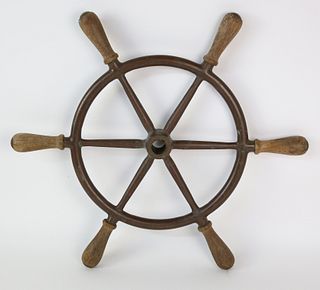 Antique American Bronze and Teak Nautical Yacht Wheel, circa 1920