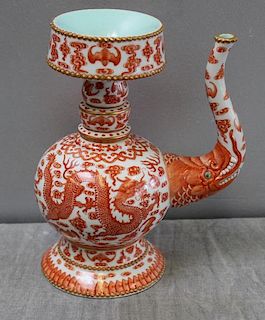 Antique Iron Red Glazed Enamel Porcelain Ewer.