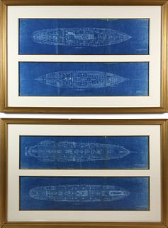 Two Pair of Ship's Schematic Blueprints of the U.S.S. Nantucket