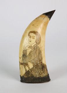 Silver Mounted Scrimshaw Antique Sperm Whale Tooth, circa 1908