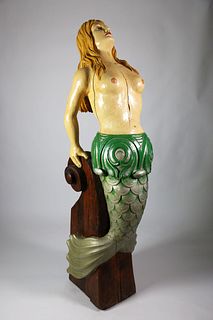 Polychrome Carved Pine Mermaid Ship's Figurehead, 20th Century