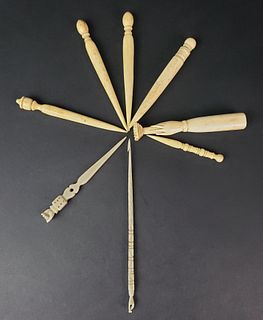 Group of 8 Sailor Made Antique Whalebone Bodkins and Instruments, 19th century
