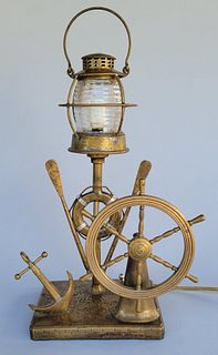 Vintage 1940s World War 2 Sailor Made Folk Art Nautical Brass Lamp