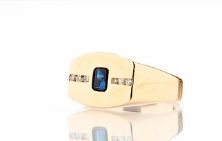 Vintage Modern Sapphire and Diamond 14K Ring