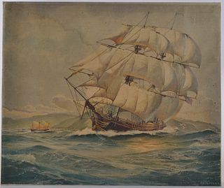 Hirchell signed Paintin of Ship