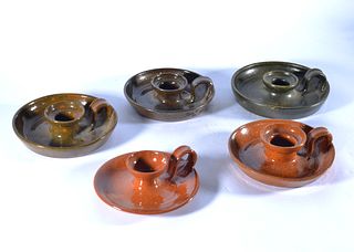 Jugtown Squaty Candle Holders group (5)