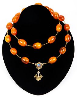 Amber, Black Opal and 18K Necklace